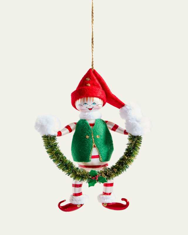 Mistletoe Garland Elf Christmas Ornament